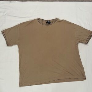 Express Men's Khaki Short-Sleeve Crewneck with Dark Trim
